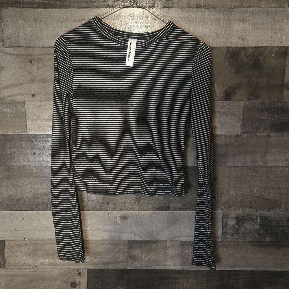Missguided Black & White Striped Long Sleeve Crew Top